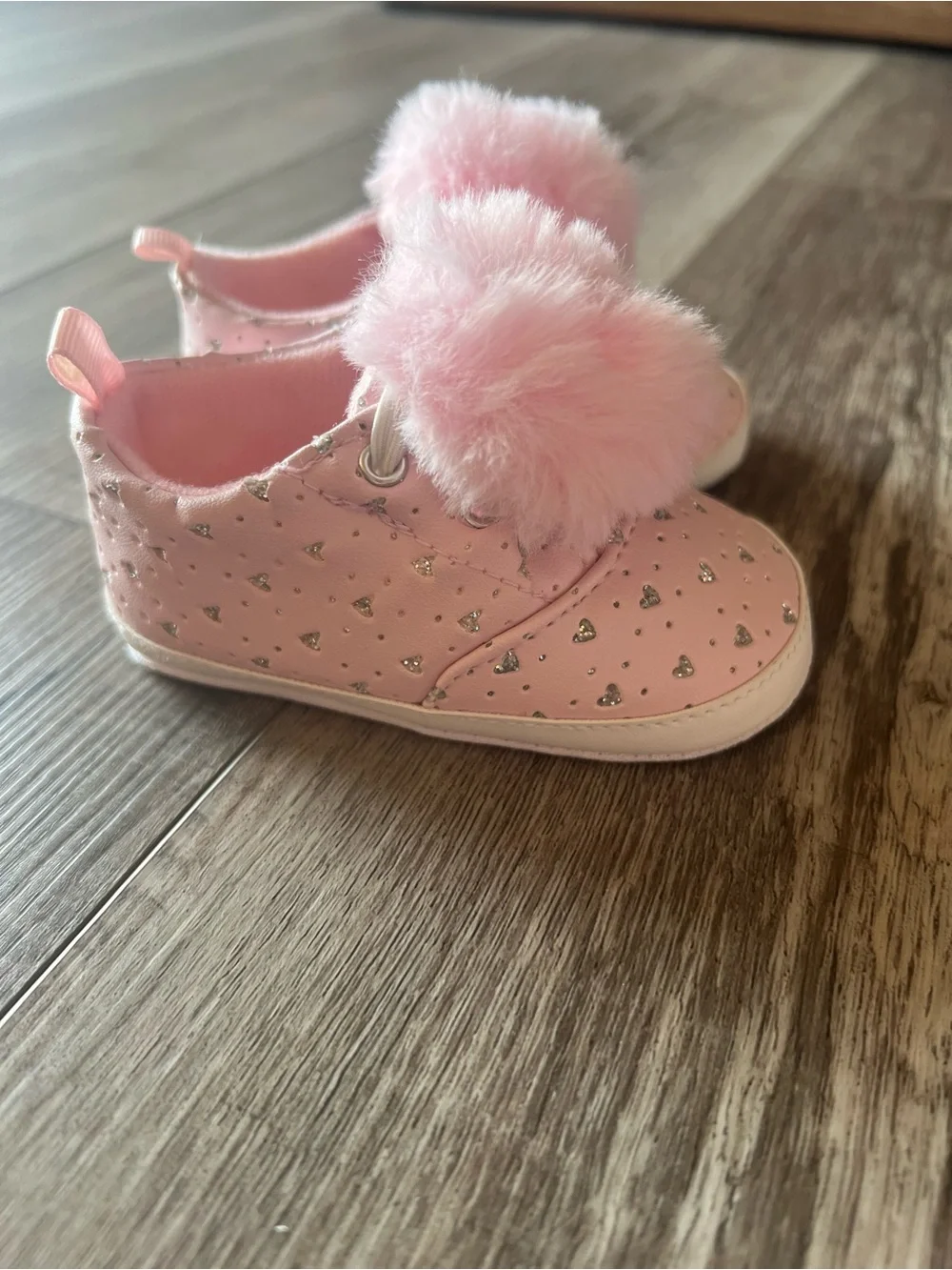 Pink Pom-Pom Heart Slip-On Baby Shoes